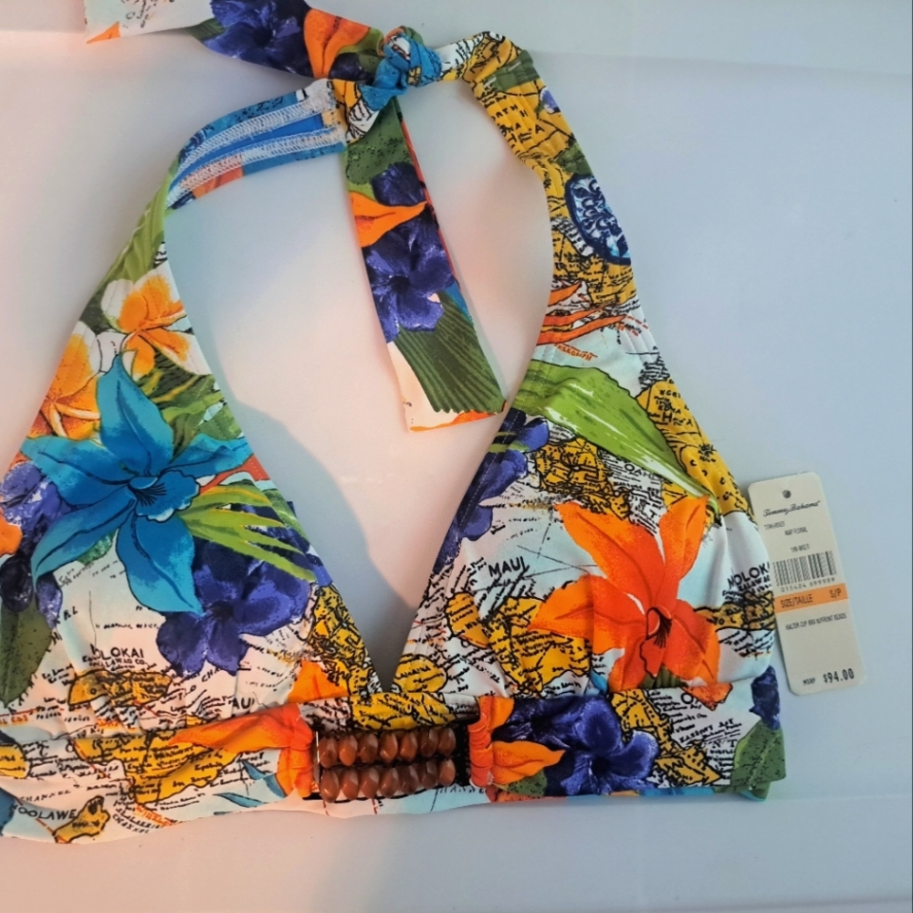 Tommy Bahama size small map floral halter bikini top brand new